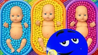 Full of 3 Rainbow BathTubs Candy with M&M's & Magic Slime Cutting Video