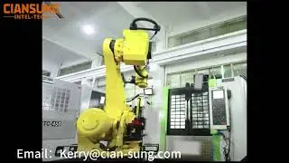 One-to-three automated machine loading and unloading by industrial robots