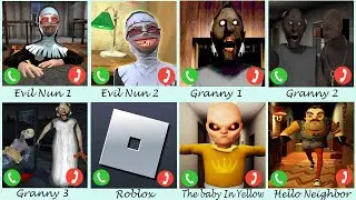 Evil Nun 1+2,Granny 1+2+3,Roblox,The Baby In Yellow,Hello Neighbor