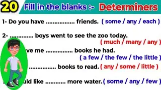 Determiners practice set| determiner excercise in English| use of some , little, any, few ..etc
