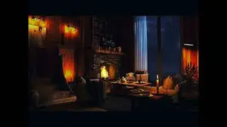 Stormy Night Cozy Cabin Ambience with Relaxing Rain and Fireplace Sounds for sleeping and Reading