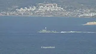 Turkish Navy 9 Fast Attack Missile Boats northbound Chios Strait in east Aegean Sea.