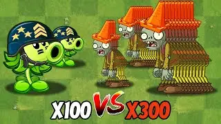 PVZ 2 Challenge - 100 Plants Max Level Vs 300 Conehead Peasant Custom Speed Level 5