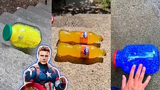 Crushing colorful bottles on stair!🌈👻🔥 #asmr