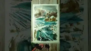 Рисую ноябрьскую лужу акварелью