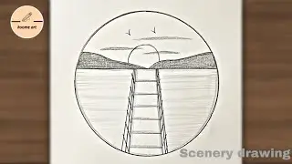 Easy beautiful scenery drawing in a circle step by step