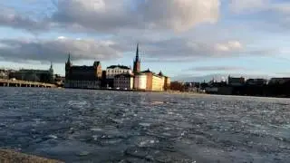 Stockholm city frozen river