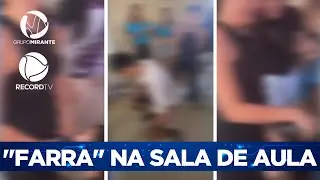 STUDENTS HAVE A PARTY AT A SCHOOL IN URUARÁ-PA DANCING FUNK AND USING ELECTRONIC CIGARETTES.