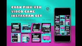 Download Cyan Pink Y2K Video Game Instagram Pack Stock Graphics
