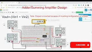 Summing amplifier design using OPAMP (TinkerCAD) | OPAMP Adder | Inverting Amplifier