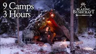 3h Winter Camping Compilation - Bushcraft - No Talking ASMR - ⛺️🌲❄️🔥