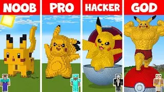 Minecraft NOOB vs PRO vs HACKER vs GOD - PIKACHU STATUE HOUSE BUILD CHALLENGE