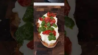 Crostone with Sun-Dried Tomatoes, Stracciatella, and Salsa Verde #shorts