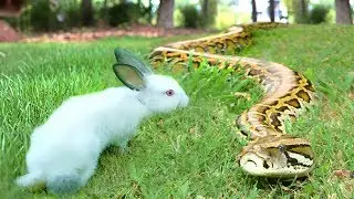 African Rock Python Prowls Outside--Eats a Rabbit!