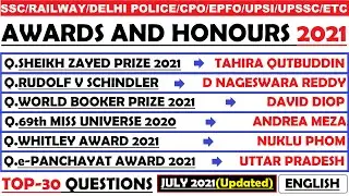 Important Questions about Awards and Honours 2021 | Awards and Honours 2021 | Hvs Studies |