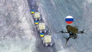 Russian FPV drones ambush a large Ukrainian supply convoy.