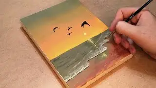 رسم غروب الشمس بالالوان الاكريليك