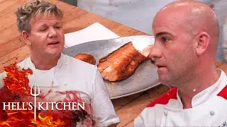 Gordon Loses It At Kevin And His 'Rubber' Salmon | Hell's Kitchen