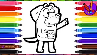 Drawing Painting and Coloring Bluey 🐶❤️how to draw bluey Pat Luckys Dad 💙 Easy drawing