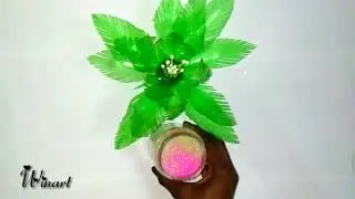 Flower vase DIY // How to make artificial flower using plastic bottles // Cotton buds ideas
