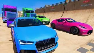 GTA V SPIDERMAN SOLO Epic Mega Crazy Stunt Challenge \ SUPERHERO Yellow, Pink, Green!
