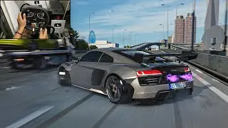 Audi R8 high speed drifting through traffic - NEW MOD - Moza (POV)