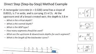 Direct Step (Step-by-Step) Method for GVF & Water Surface Profiles - CE 331, Class 36 (10 Apr 2023)