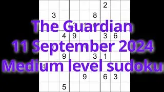 Sudoku solution – The Guardian 11 September 2024 Medium level