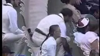 Denis Lillee and Greg Chappel, walks onto the field for the last time in Test cricket