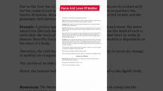 Force And Laws Of Motion Notes