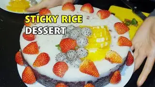 វិធីធ្វើបង្អែមអង្ករដំណើរខ្មៅ Khmer Dessert Black and White Sticky Rice With Coconut Layer Topping