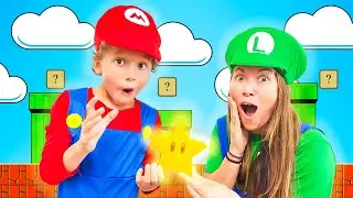 Marek and Mom in Mario Bros Challenge with Peaches song cover for Kids