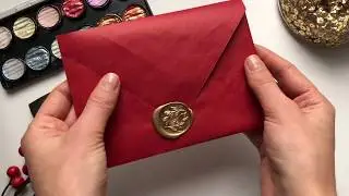Восковая печать, перламутровая акварель / оформляю открытку к Новому году