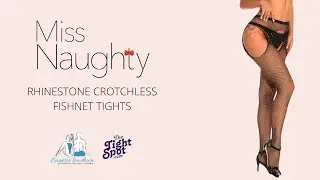 Miss Naughty Rhinestone Open Gusset Fishnet Tights| Cut Out Suspender Tights