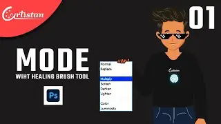 Different modes with healing brush tool. Normal | Replace | Screen | Multiply