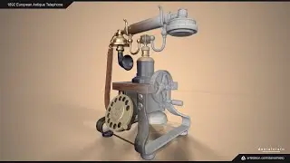 1892 European Antique Telephone - Turntable with wireframe
