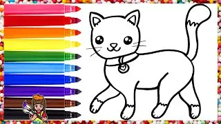 Drawing And Coloring A Cute Cat 🐱🎀🐈🌈 Drawings For Kids