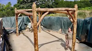 Off Grid Earthbag Workshop Part 65 Roundwood Timber Frame Raising