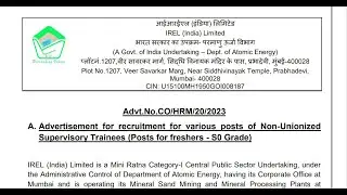 IREL Recruitment 2023 | Job for Diploma | IREL Notification Eligibility and Exam Pattern | Jobs
