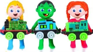 KIDS PLAYING WITH A TOY TRAIN ❤ SUPERHERO PLAY DOH CARTOONS FOR KIDS