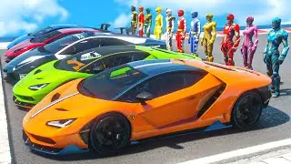 POWER RANGERS Collection Lamborghini SuperCars Challenge Overcome Obstacles on the Sea Ramp 