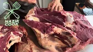 Жылқының сан етін 2 минутта мүшелеу. Разделываем часть конины за 2 минуты