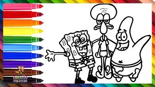 Dibuja y Colorea a Bob Esponja Y Sus Amigos 🧽🐙🦑🌊 Dibujos Para Niños