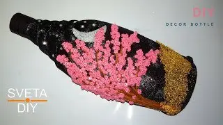 Декор бутылки тканью и макаронами своими руками. Дерево цветущая сакура в ночи от Sveta Diy