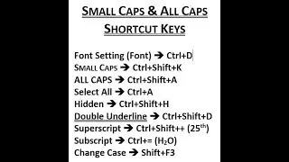 Small caps All caps Shortcut Keys