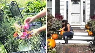 Making A Flower Arrangement And Fall Decorating The Front Steps