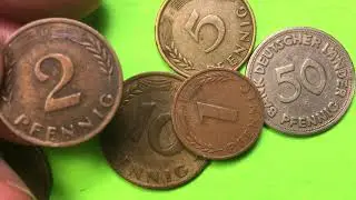 1949 Germany Coins - 50 Pfennig - 10 Pfennig - 5 Pfennig - 1 Pfennig Coins - 4 Mint Marks - G J F D