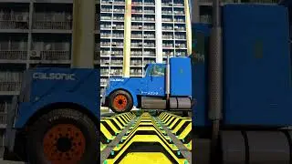 Trucks Race Trailers vs Triple Speed Bumps #shorts #beamng #beamngdrive #beamngcrashes #trucksvs