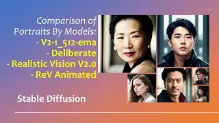 Comparison of Portraits By Models: V2-1_512-ema, Deliberate, Realistic Vision V2.0 & ReV Animated