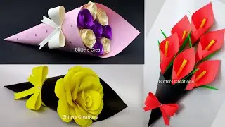 3 DIY Paper Flower BOUQUET/Birthday Gift ideas/Flower Bouquet making at Home